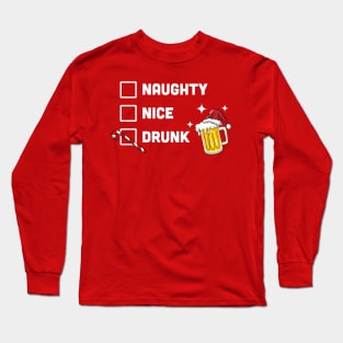 Nice Naughty Drunk Check Christmas Beer Funny Drinking Xmas Long Sleeve T-Shirt
